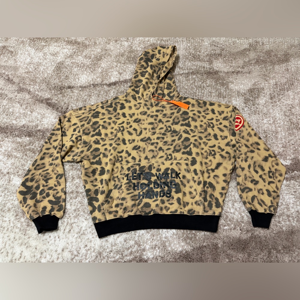 Leopard Print Hoodie Sweater - "Let's Walk Holding Hands" - Picture 2 of 5